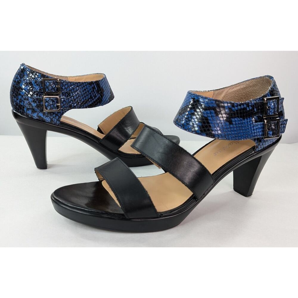Bella Vita Ankle Blue Black Snake Print Sandals 11W | 250953